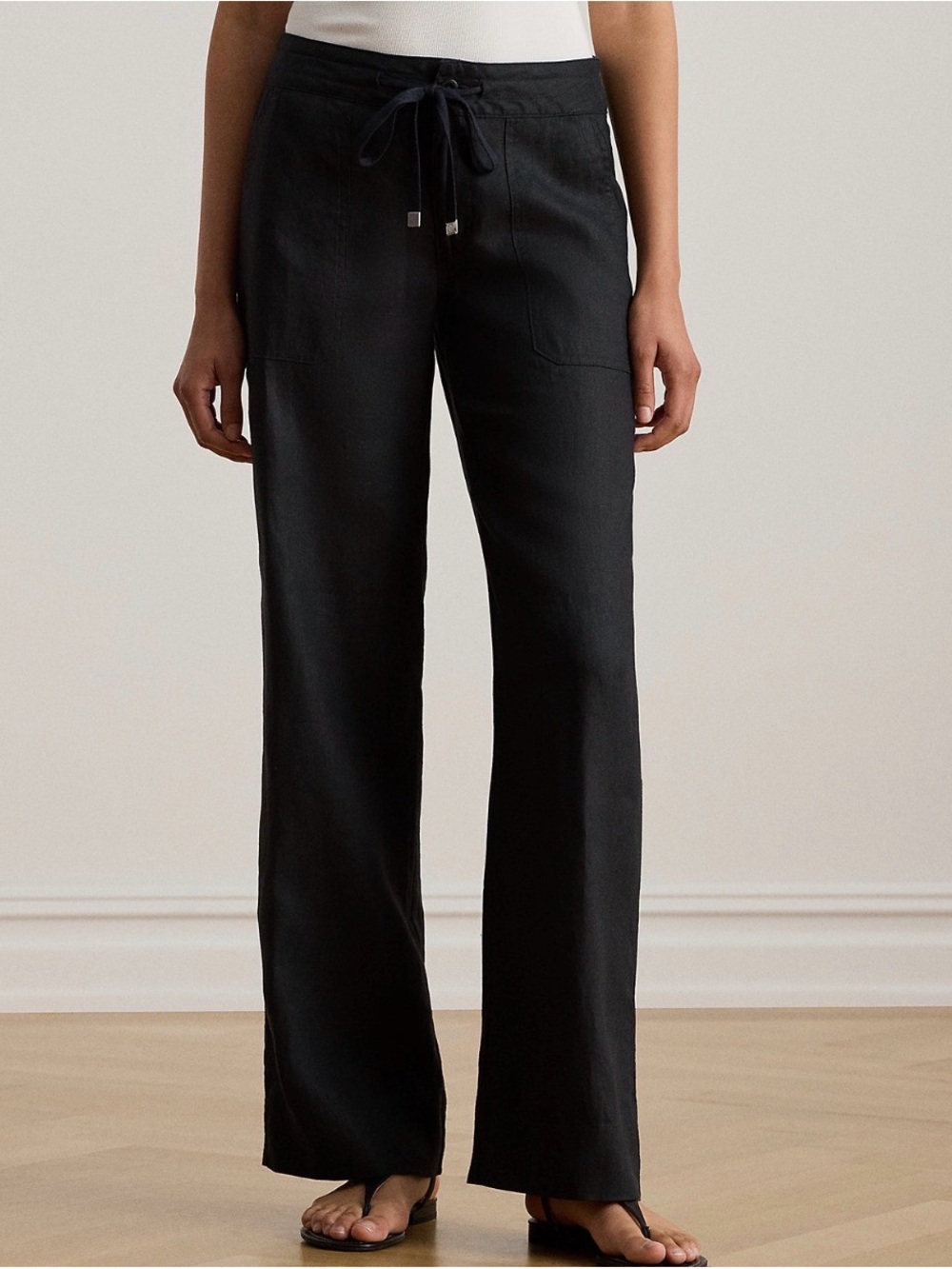 Lauren Ralph Lauren Black Wide-Leg Linen Pants